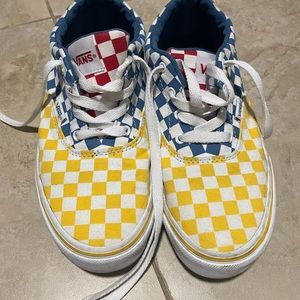 Vans Era Checkerboard Red, Blue & Yellow shoe Youth size 5 Women’s size 7.